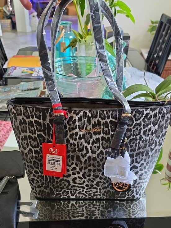 Montana West Handbags - 3 Pcs Set, Montana West Leopard Print Shoulder Tote, Black Crossbody & Wristlet